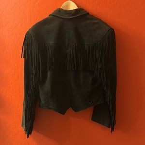 Pioneer Wear vintage black leather fringe western jacket